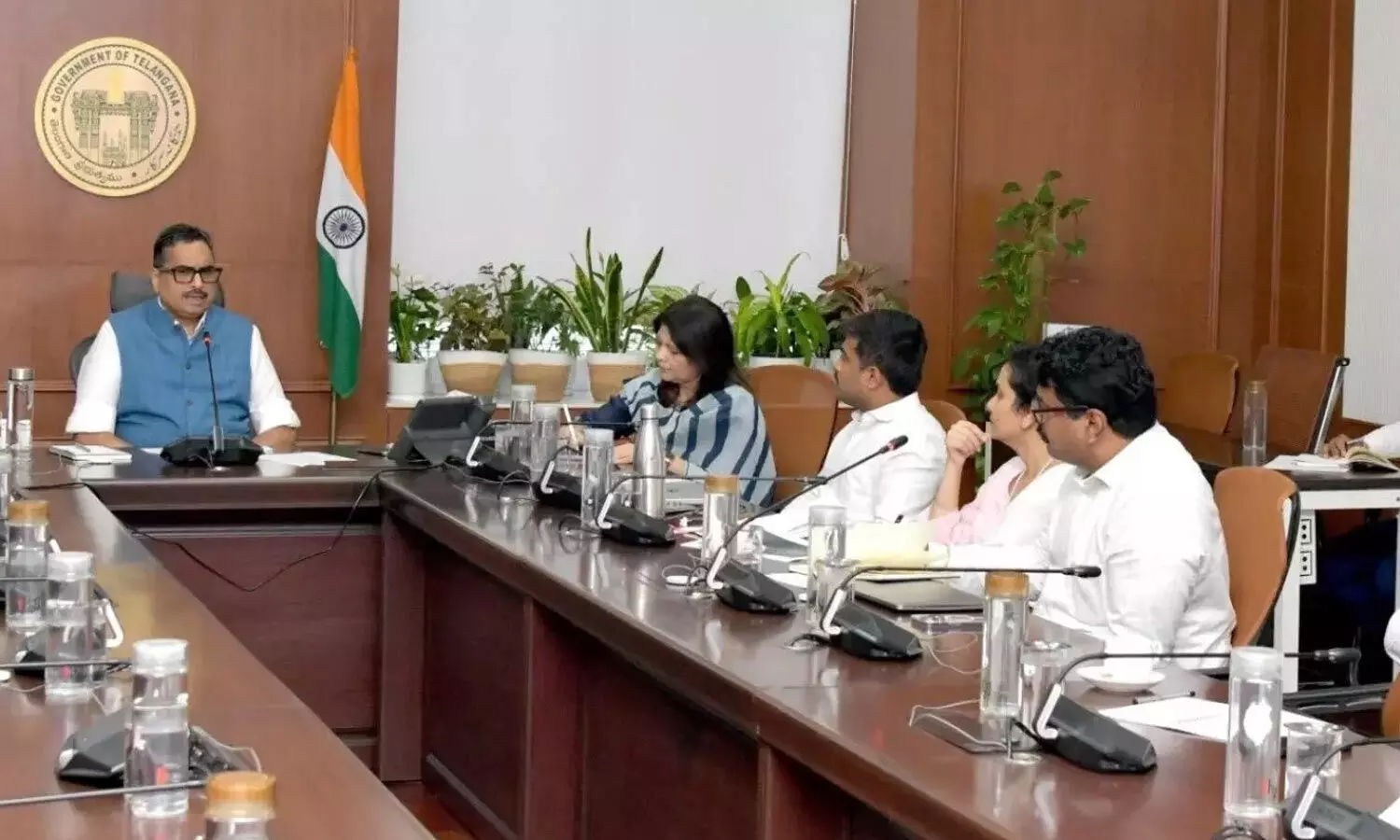 Chief Secretary Sanjay Jaju reviewing arrangements for the Raksha Expo at a meeting held at the Secretariat in Hyderabad on Thursday Chief Secretary Sanjay Jaju reviewing arrangements for the Raksha Expo at a meeting held at the Secretariat in Hyderabad on Thursday
