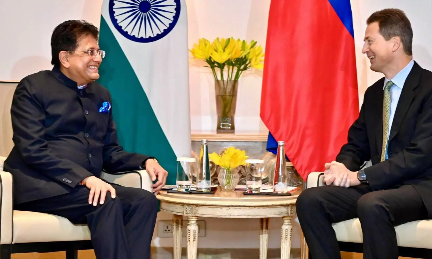 Caption: Union Commerce and Industry Minister Piyush Goyal with Liechtenstein’s Prince Alois in New Delhi on Wednesday